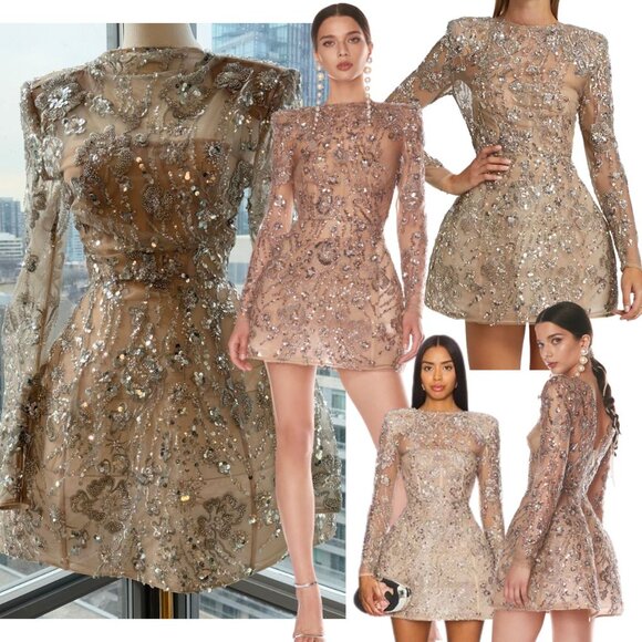 🆕 BRONX & BANCO 🧿 NWOT Venetian Mini Dress, Natural Nude & Silver, Sz XS US 2 - Picture 1 of 17